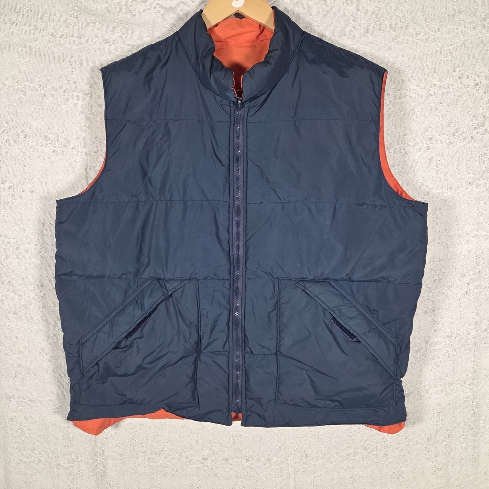 Vintage Kentfield Goose Down Puffer Vest Navy Blue Orange Reversible Men's L